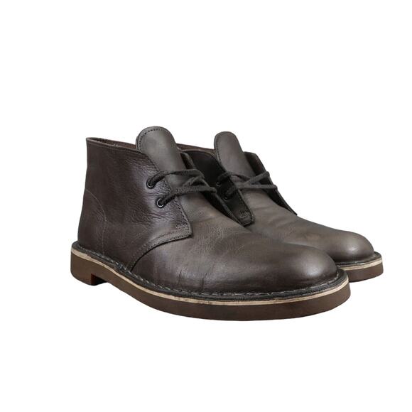 Clarks Shoes Mens 7 Boots Chukka Bushacre Leather Classic Lace Up Casual Taupe - Picture 1 of 14